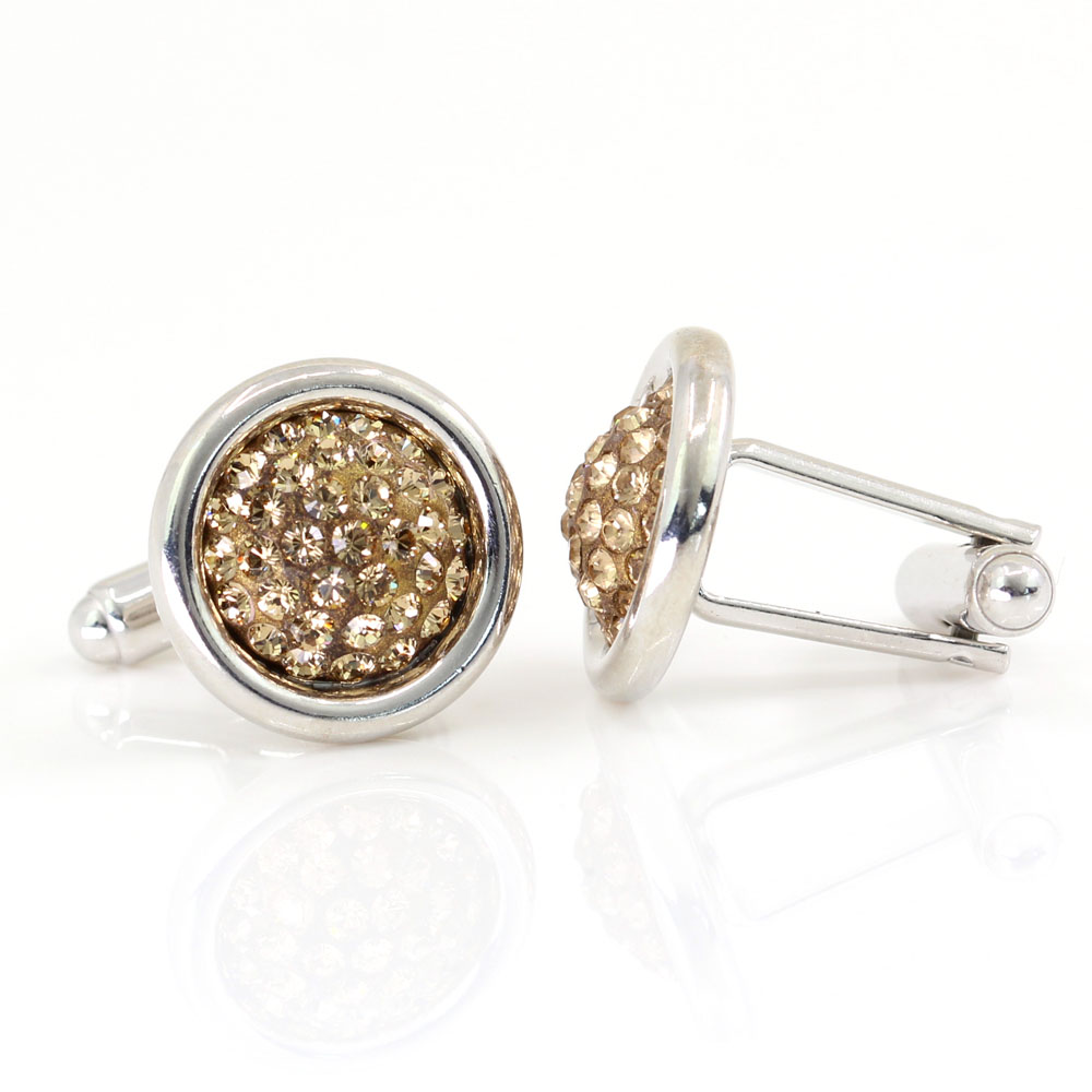 Butoni cu cristale Swarovski, cabochon pave Golden Shadow, argint 925 rodiat