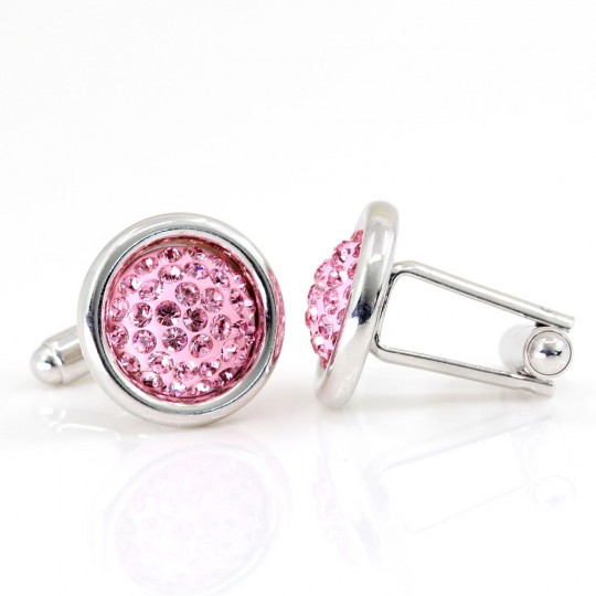 Butoni cu cristale Swarovski, cabochon pave Light Rose, argint 925 rodiat