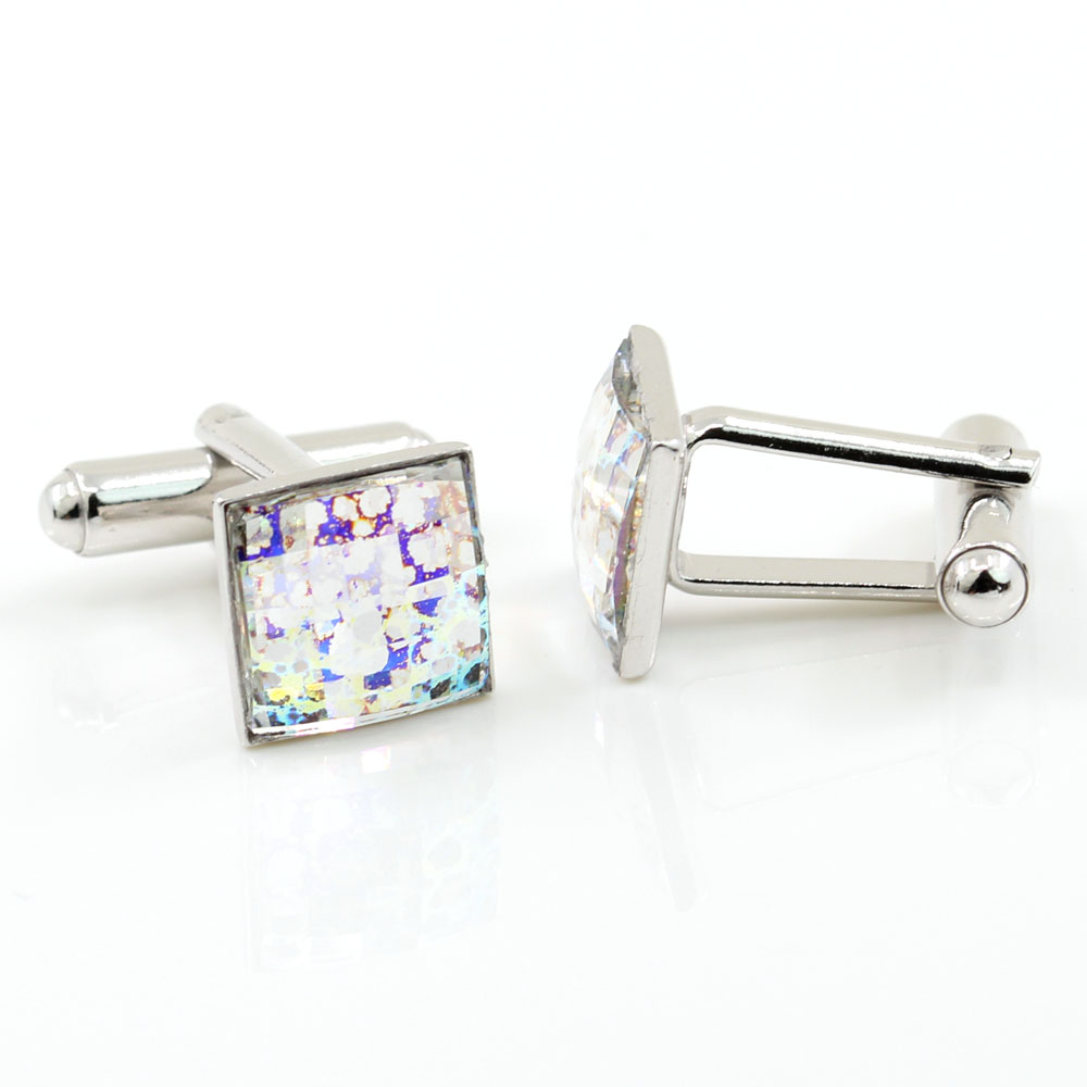 Butoni cu cristale Swarovski, cabochon White patina 10mm, argint 925 rodiat