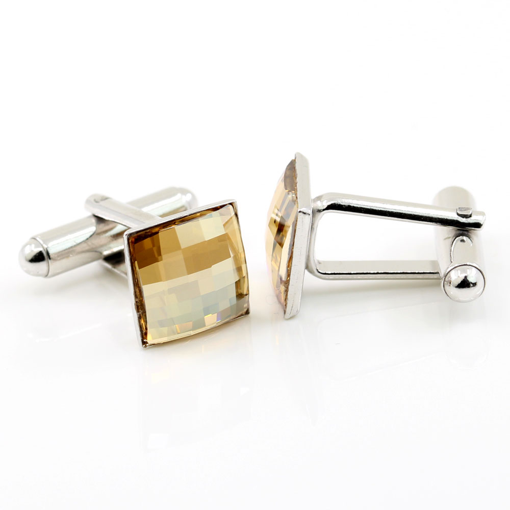 Butoni cu cristale Swarovski, cabochon Golden Shadow 10mm, argint 925 rodiat