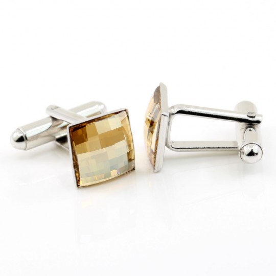 Butoni cu cristale Swarovski, cabochon Golden Shadow 10mm, argint 925 rodiat
