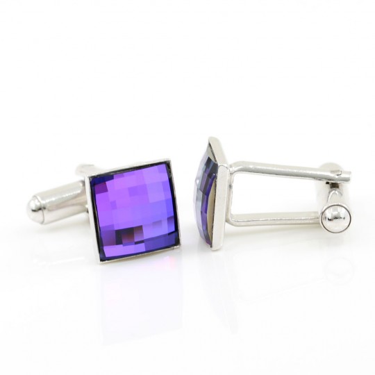 Butoni cu cristale Swarovski, cabochon Heliotrope 10mm, argint 925 rodiat