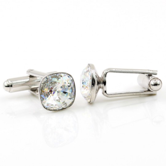 Butoni cu cristale Swarovski, fancy rivoli White patina 10mm, argint 925 rodiat