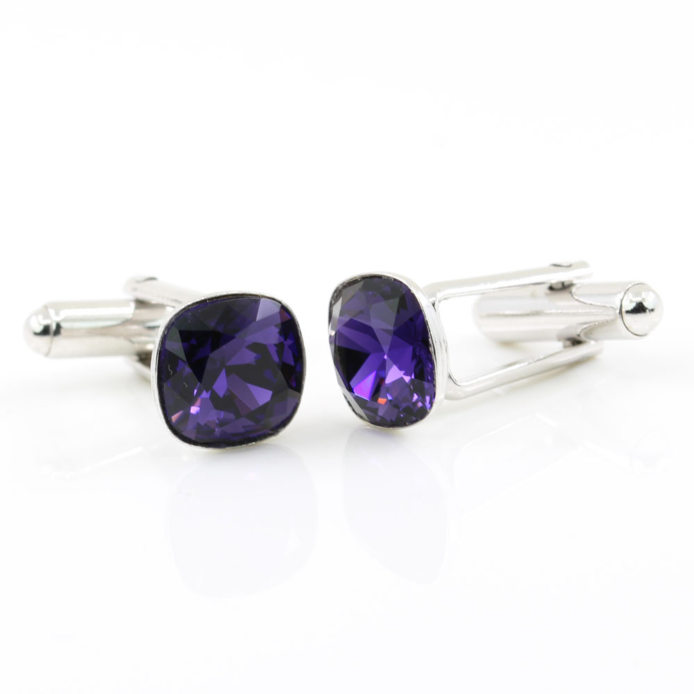 Butoni cu cristale Swarovski, fancy rivoli Purple Velvet 10mm, argint 925 rodiat