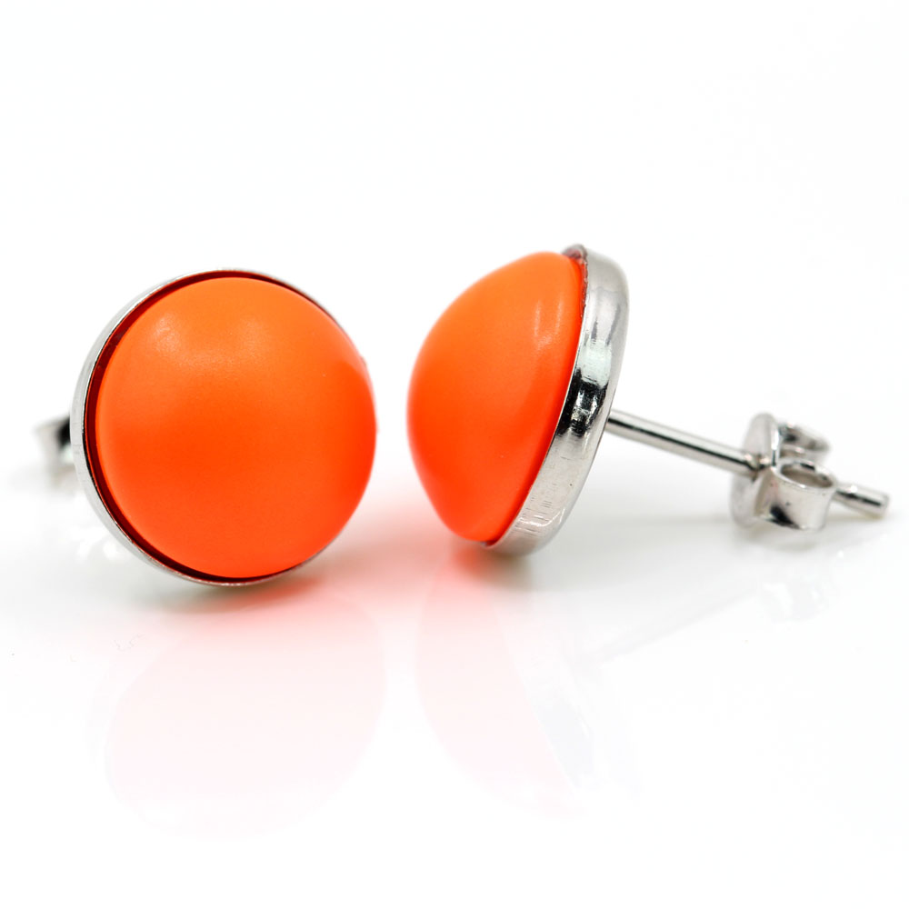 Cercei argint 925 rodiat cu perle Swarovski Neon Orange, 10mm