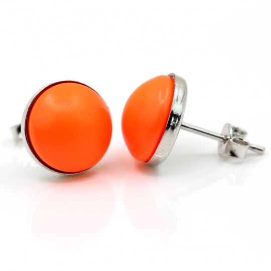 Cercei argint 925 rodiat cu perle Swarovski Neon Orange, 10mm