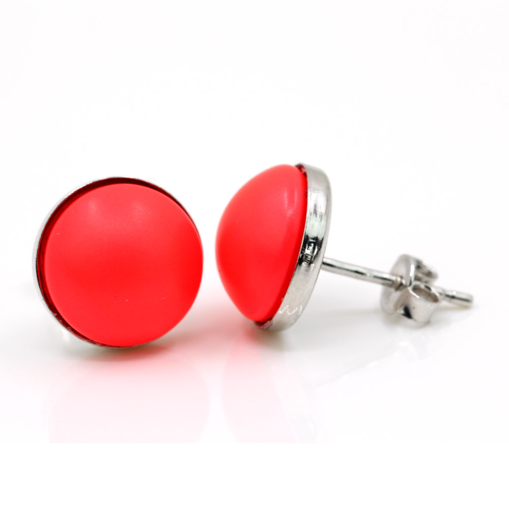 Cercei argint 925 rodiat cu perle Swarovski Neon Red, 10mm
