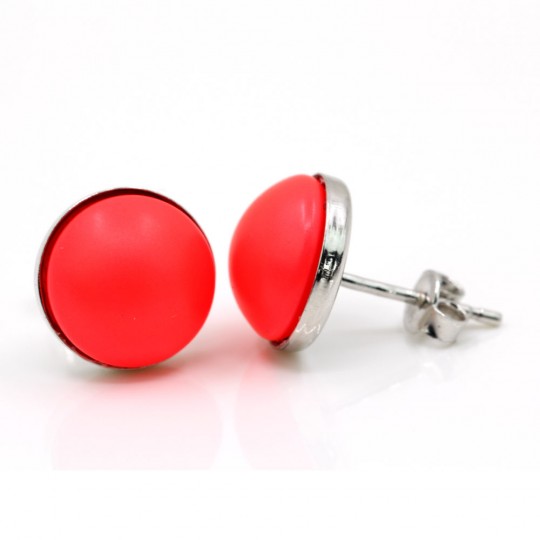 Cercei argint 925 rodiat cu perle Swarovski Neon Red, 10mm