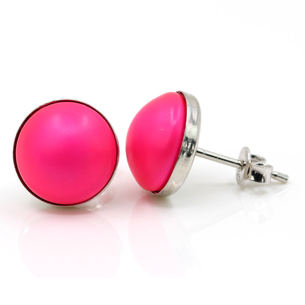 Cercei argint 925 rodiat cu perle Swarovski Neon Pink, 10mm