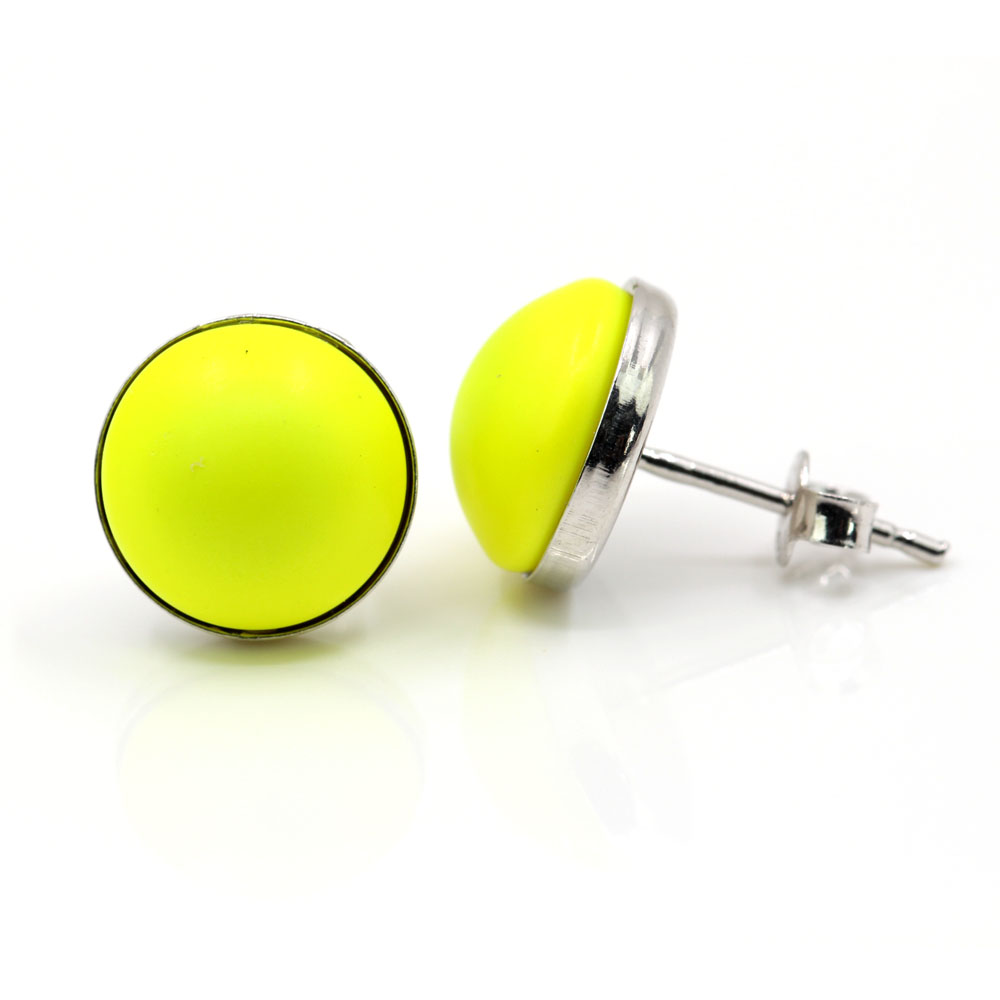 Cercei argint 925 rodiat cu perle Swarovski Neon Yellow, 10mm