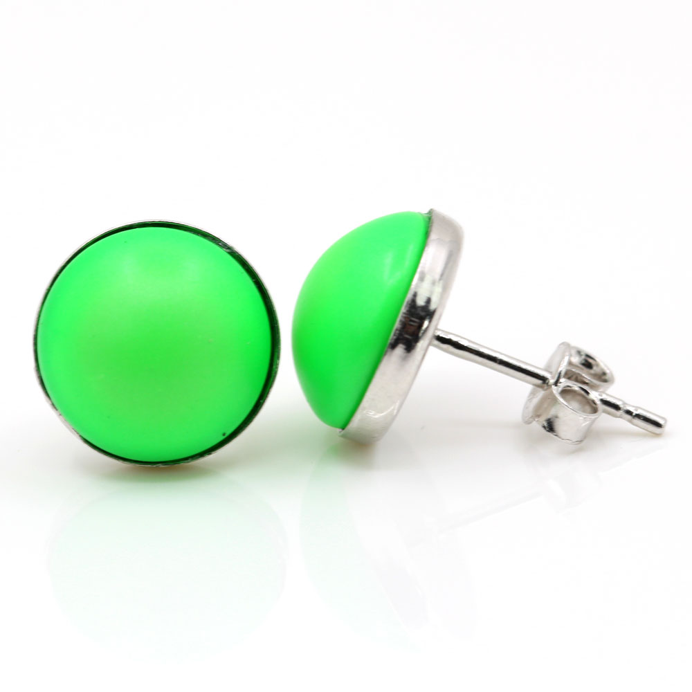 Cercei argint 925 rodiat cu perle Swarovski Neon Green, 10mm