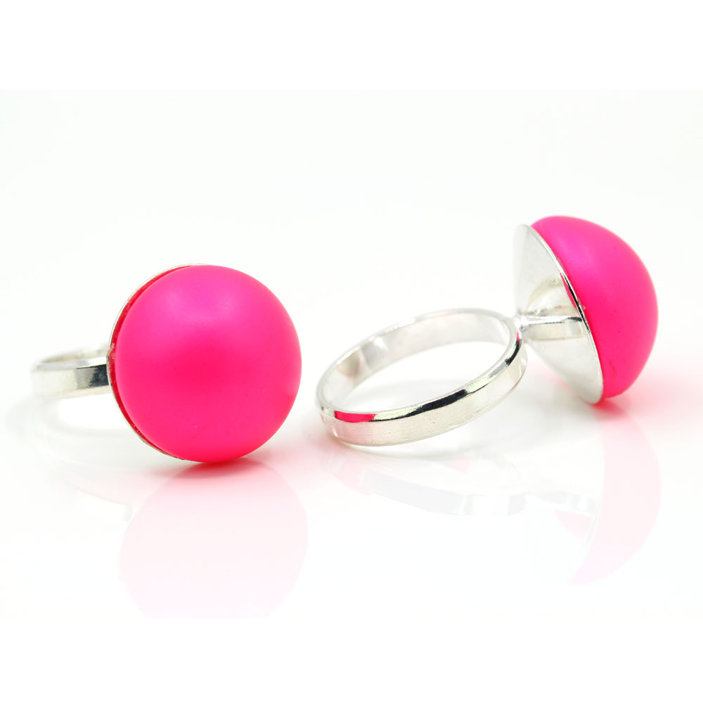 Inel (51) argint 925 rodiat cu perla Swarovski Neon Pink, 16mm