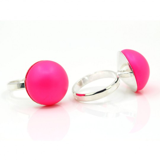 Inel (51) argint 925 rodiat cu perla Swarovski Neon Pink, 16mm