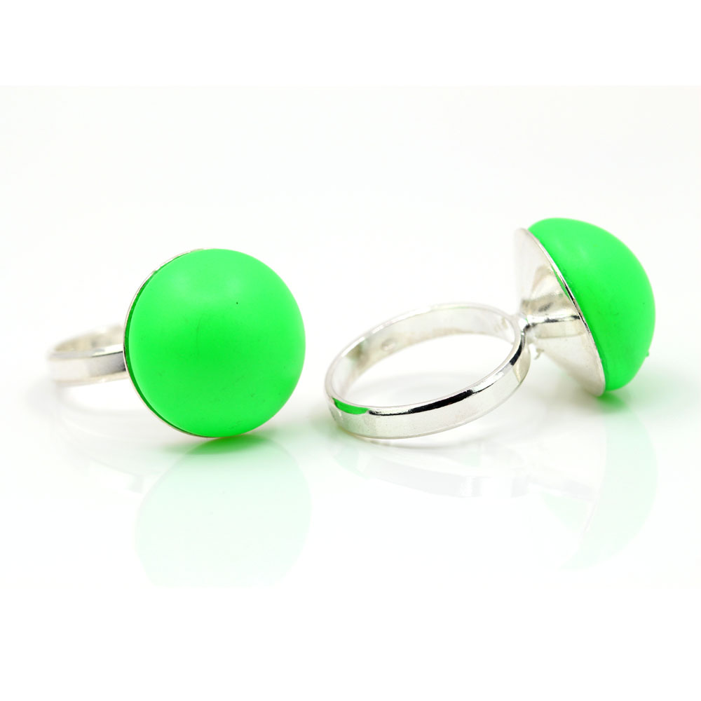 Inel (51) argint 925 rodiat cu perla Swarovski Neon Green, 16mm