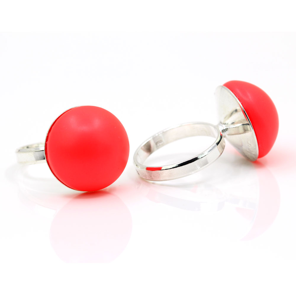 Inel (51) argint 925 rodiat cu perla Swarovski Neon Red, 16mm