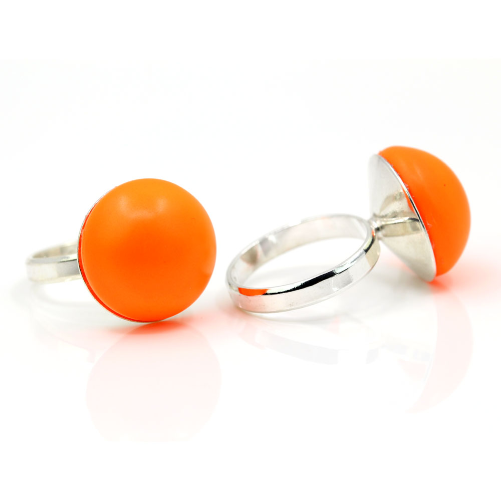 Inel (51) argint 925 rodiat cu perla Swarovski Neon Orange, 16mm