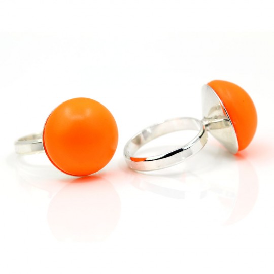 Inel (51) argint 925 rodiat cu perla Swarovski Neon Orange, 16mm