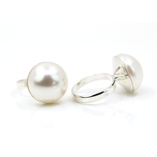 Inel (51) argint 925 rodiat cu perla Swarovski Alb  - White, 16mm