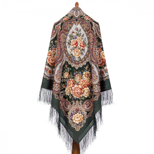 Russian shawl Siberian Beauty, wool, green - 146x146cm
