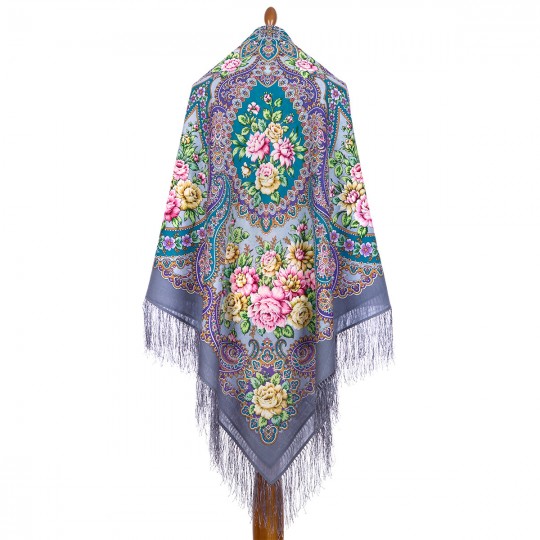 Sal premium Siberian Beauty din lana, gri, 146x146cm