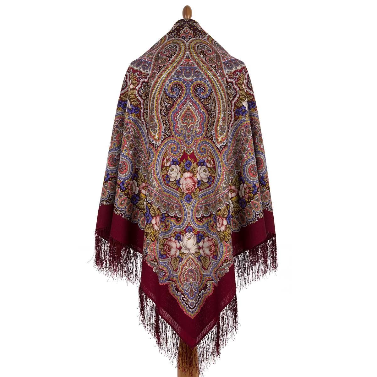 Premium shawl Songs time, wool, garnet - 146x146cm