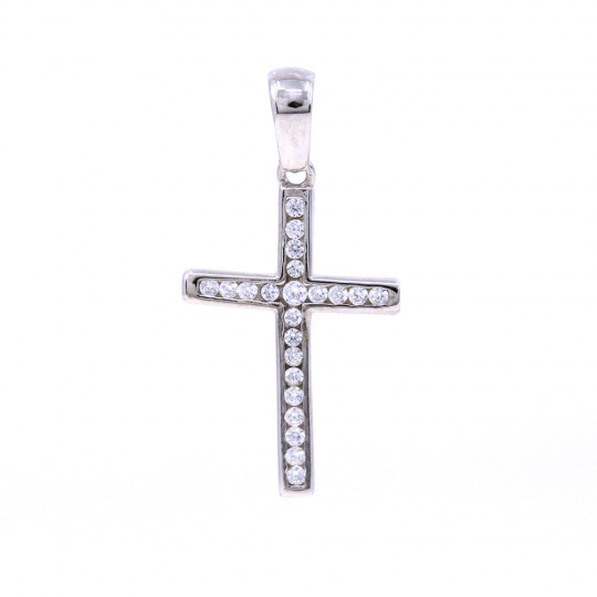 Pandantiv Cruce cu cristale, argint 925 rodiat, 21mm