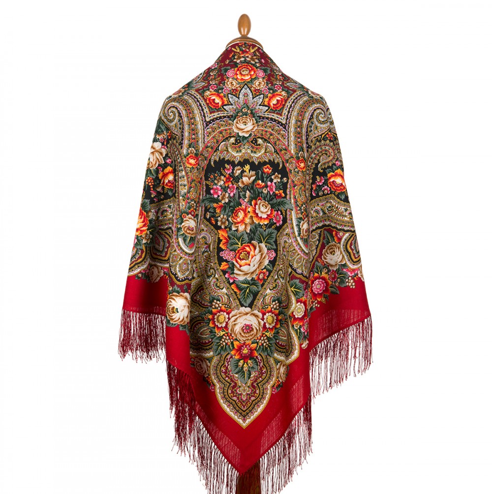 Sal rusesc Gift from the Fair din lana, rosu, 146x146cm