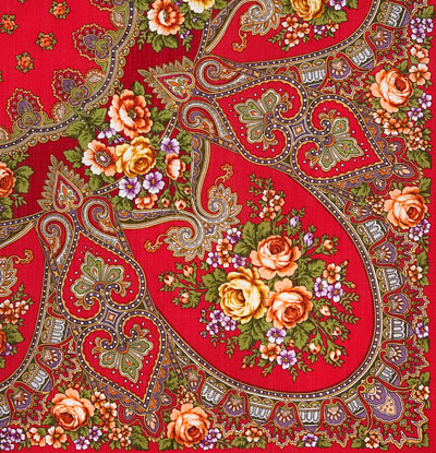 Sal rusesc Viennese Waltz din lana, rosu, 146x146cm