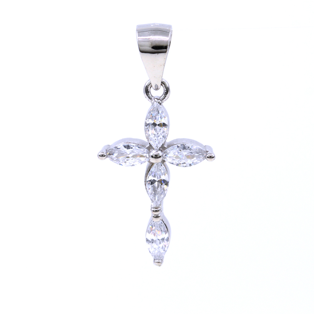 Pandantiv Cruce cu cristale, argint 925 rodiat, 20mm
