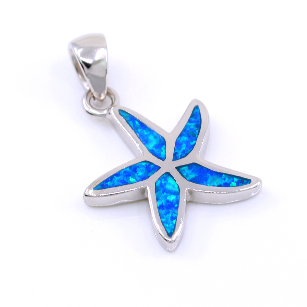 Pandantiv Steluta de mare cu Blue Opal, argint 925 rodiat, 19.5mm