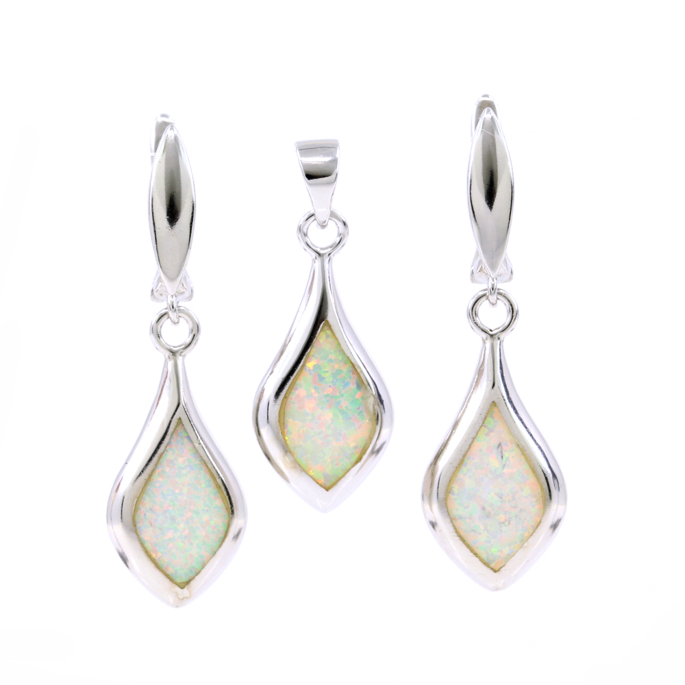 Set Lacrima White Opal, cercei, pandantiv, argint 925 rodiat