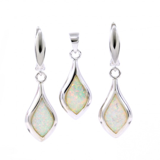 Set Lacrima White Opal, cercei, pandantiv, argint 925 rodiat