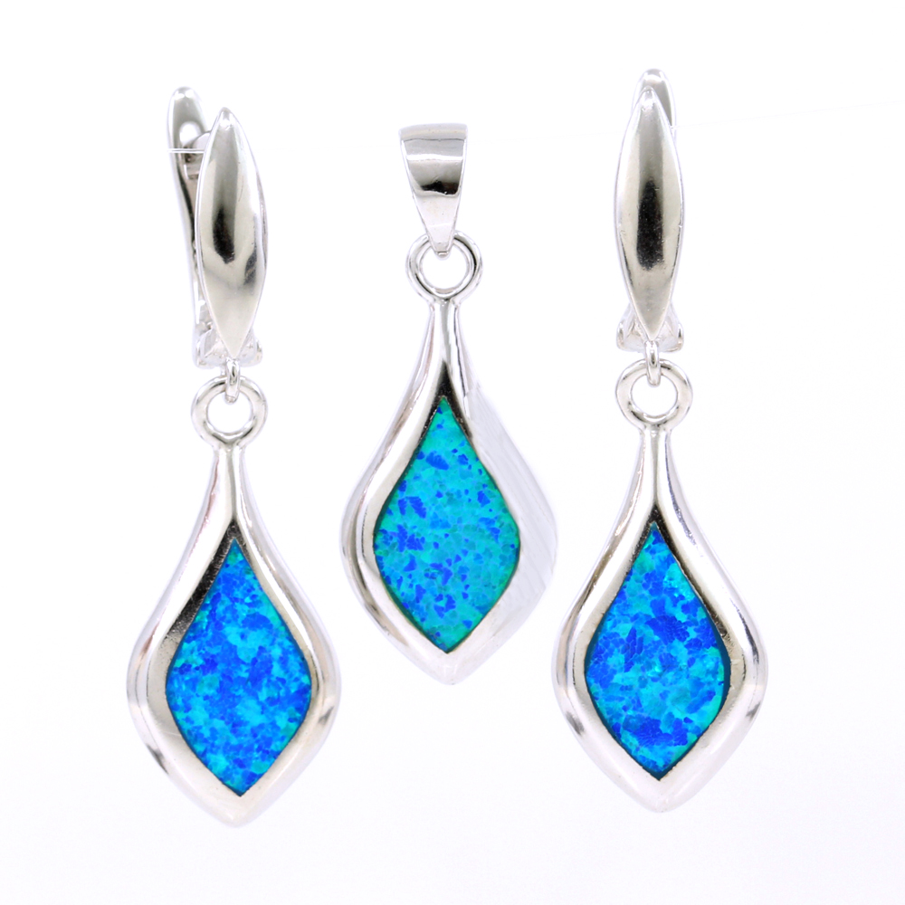 Set Lacrima Blue Opal, cercei, pandantiv, argint 925 rodiat