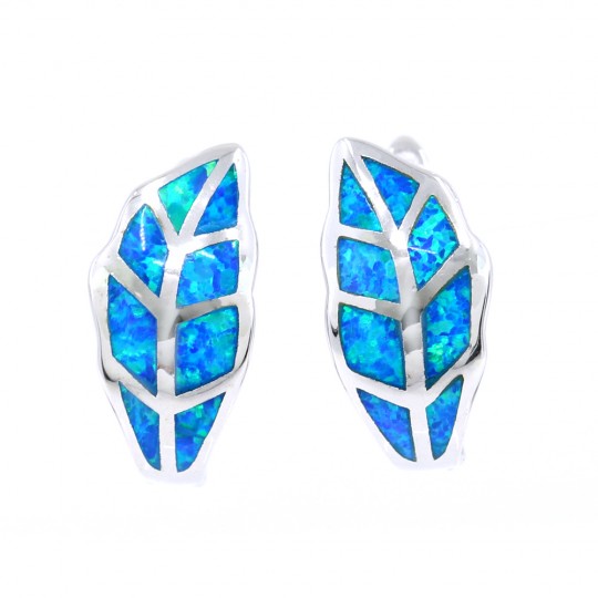 Cercei Frunza cu Blue Opal, argint 925 rodiat, 19mm
