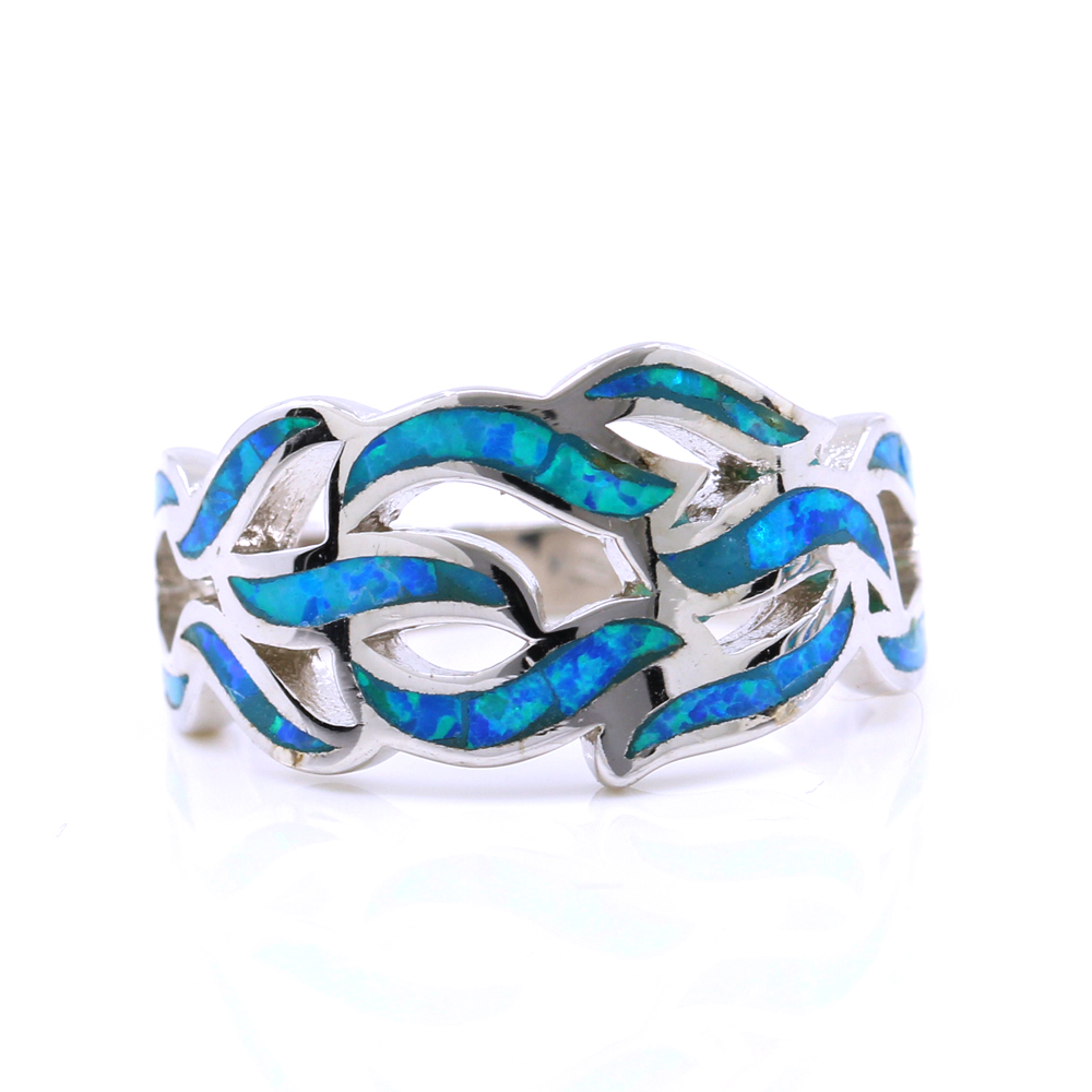 Inel Waves (55) cu Blue Opal din argint 925 rodiat