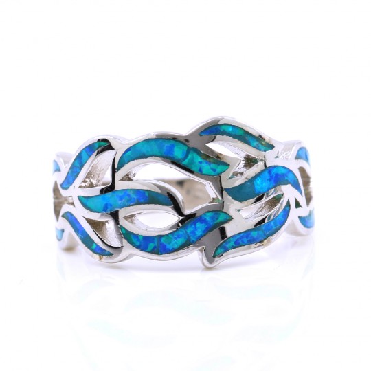 Inel Waves (55) cu Blue Opal din argint 925 rodiat