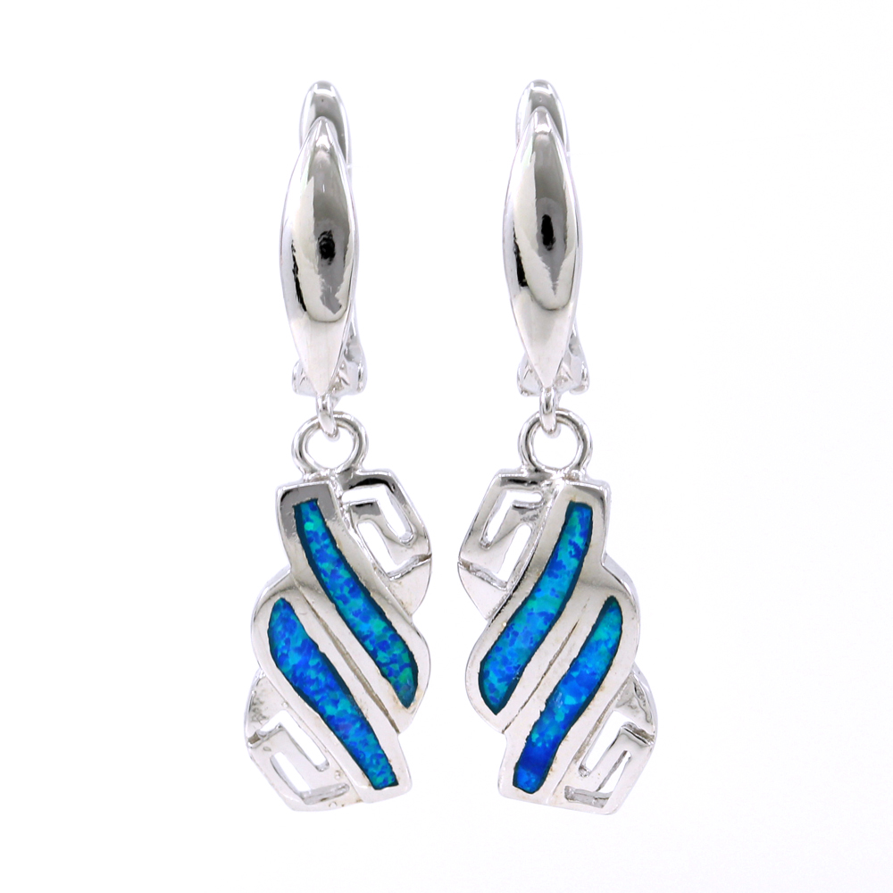 Cercei cu Blue Opal, argint 925 rodiat, 19mm