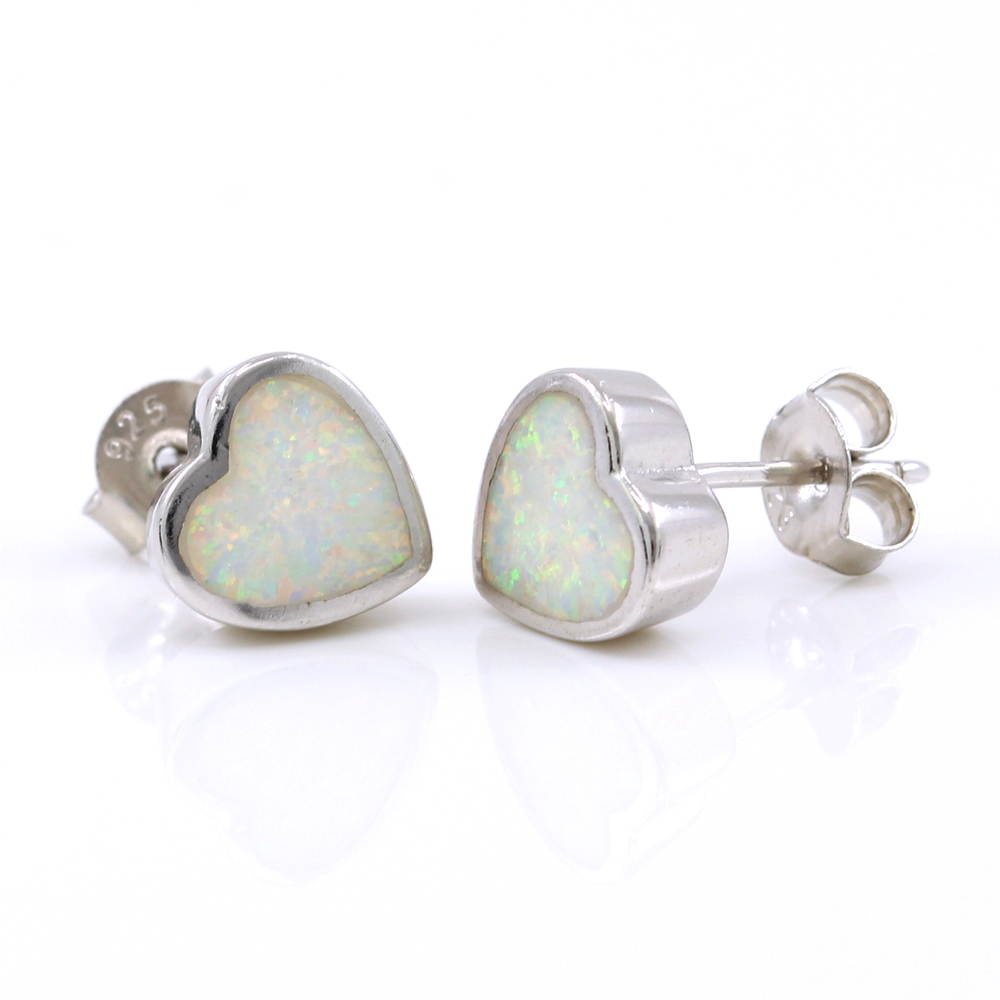 Cercei Inima cu White Opal argint 925 rodiat, 9mm