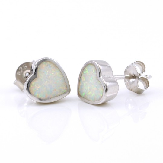 Cercei Inima cu White Opal argint 925 rodiat, 9mm