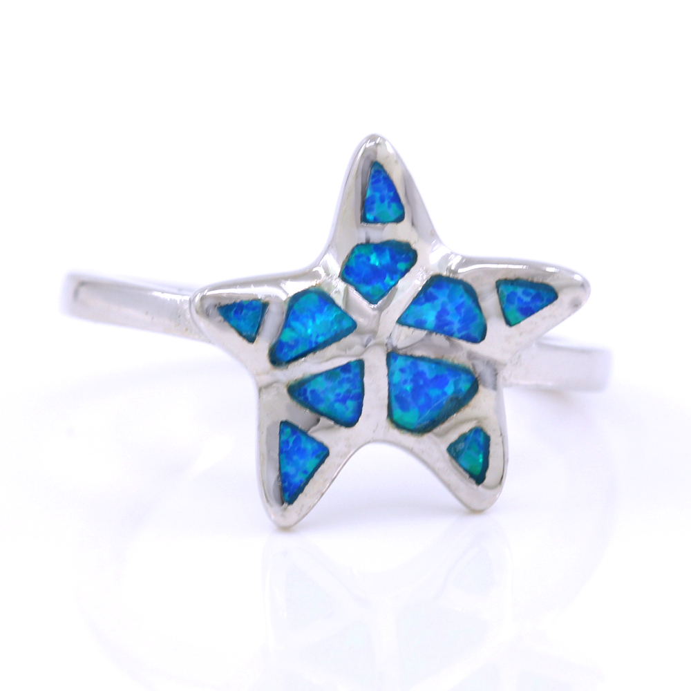Inel Stea de mare (57) cu Blue Opal din argint 925 rodiat