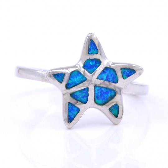 Inel Stea de mare (57) cu Blue Opal din argint 925 rodiat