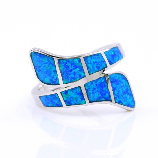Inel Drops (55) cu Blue Opal din argint 925 rodiat