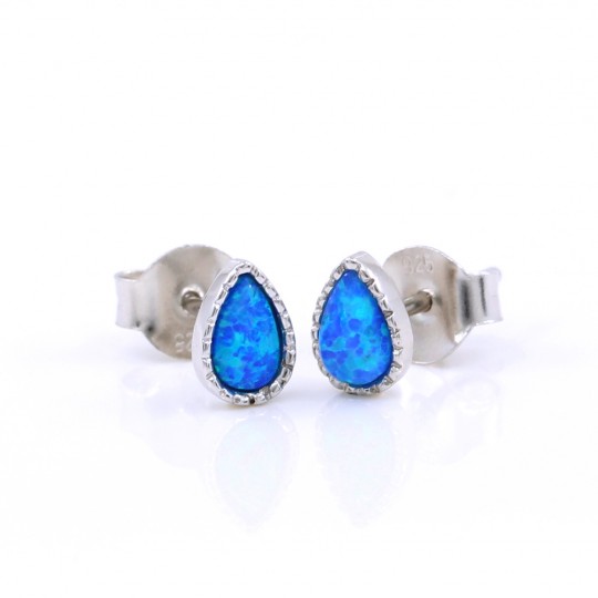 Cercei Picatura cu Blue Opal, argint 925 rodiat, 7mm