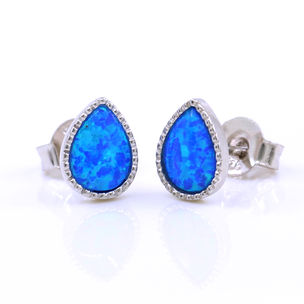 Cercei Picatura cu Blue Opal, argint 925 rodiat, 9mm