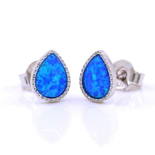 Cercei Picatura cu Blue Opal, argint 925 rodiat, 9mm