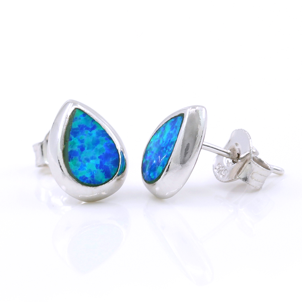 Cercei Picatura cu Blue Opal, argint 925 rodiat, 10mm