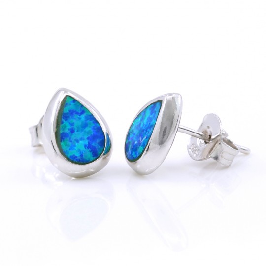 Cercei Picatura cu Blue Opal, argint 925 rodiat, 10mm