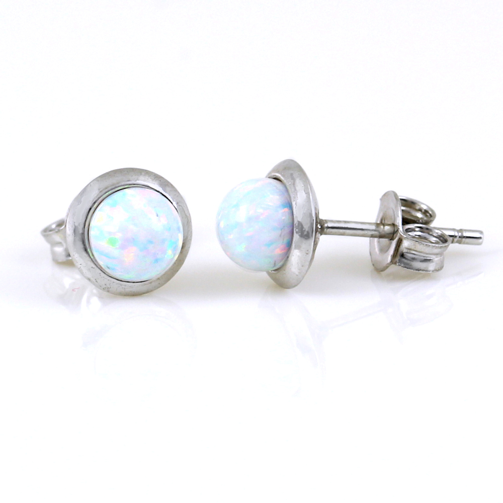 Cercei Sfera cu White Opal, argint 925 rodiat, 7mm