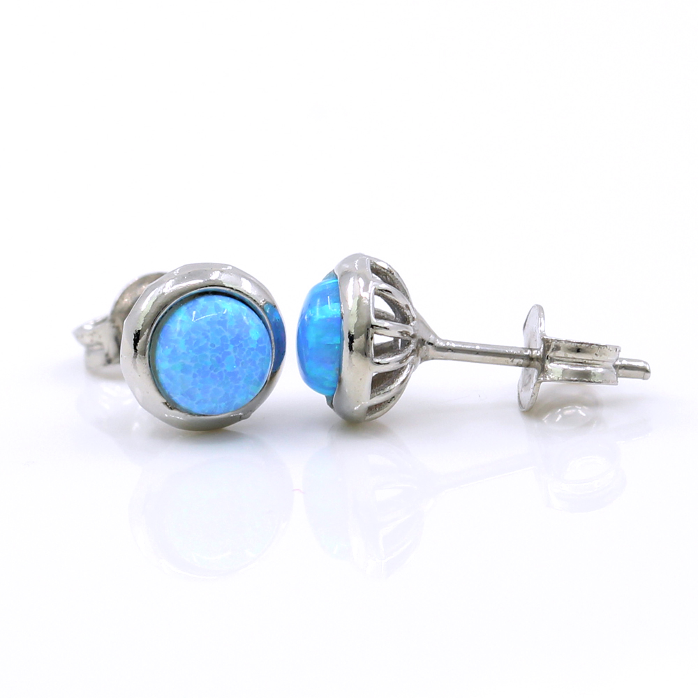 Cercei Rotund cu Azure Opal, argint 925 rodiat, 7mm