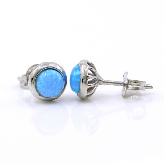 Cercei Rotund cu Azure Opal, argint 925 rodiat, 7mm